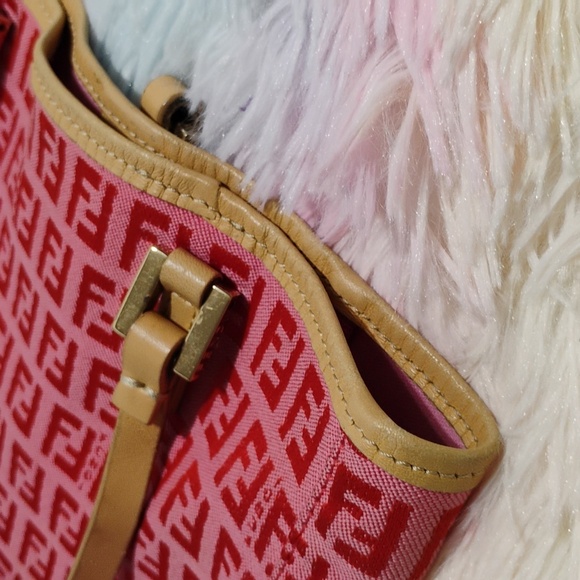 SALE! Authentic FENDI Vintage Zucchino Hand Bag Purse Canvas/Leather Pink/Red - Picture 11 of 14
